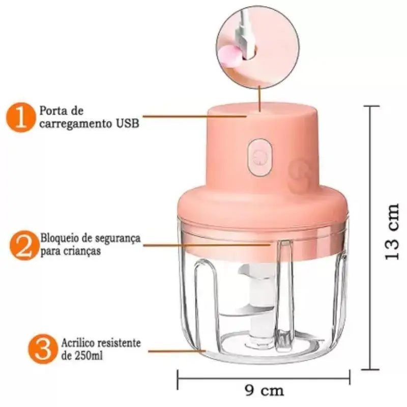 Mini processador de alimentos elétrico 250ml sem fio