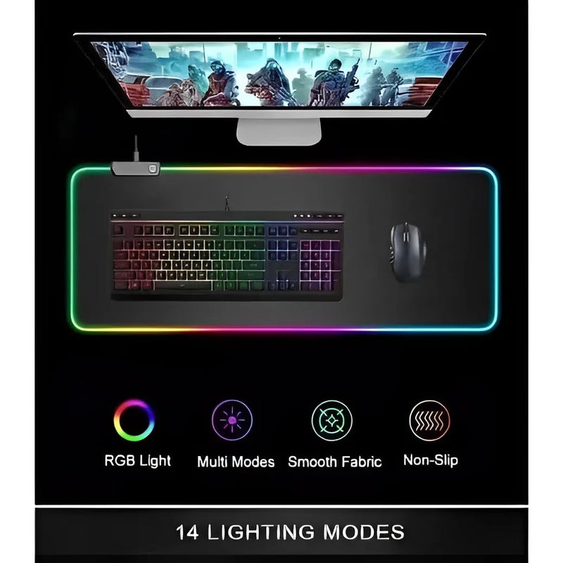 Mouse Pad Gamer Iluminado Rgb Led 80x30cm Preto